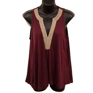 H&M Conscious Collection Metallic Embroidered Marroon Surplus Tank NEW- Sz. XS